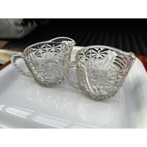 Vintage Glass Creamer and Sugar Bowl Set Anchor Hocking stars bars
